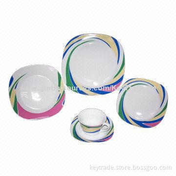 Fine Porcelain 20 Pieces of Dinner Set in Square Shape with Decal